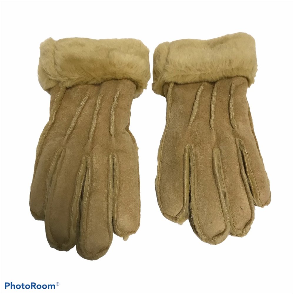 Winter Gloves Womens M Faux Fur Lined Faux Leather Warm Tan New
